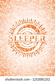 Sleeper orange tile background illustration. Square geometric mosaic seamless pattern with emblem inside.