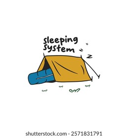 a sleeper in a tent design for sticker, badge, t-shirt design