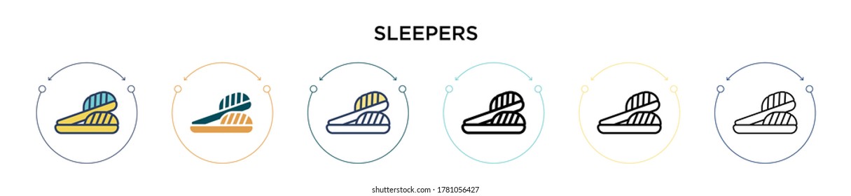 Sleepers icon in filled, thin line, outline and stroke style. Vector illustration of two colored and black sleepers vector icons designs can be used for mobile, ui, web