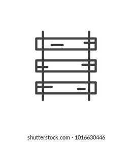 Sleepers and rails line icon, outline vector sign, linear style pictogram isolated on white. Old railway symbol, logo illustration. Editable stroke