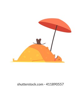 Sleepin Monster On The Beach Childish Funny Flat Vector Illustration Isolated On White Background