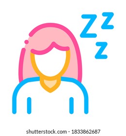 Sleepiness Symptomp Of Pregnancy Vector Sign Icon Thin Line. Character Woman Silhouette Sleeping, Symptomp Of Pregnancy Pictogram. Diagnosis Of Future Mother Contour Illustration