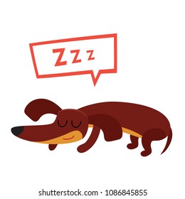 Sleeping adorable animal character isolated on white. Vector illustration of cute cartoon lying dog with bubbles used for magazine, web pages, scrapbooking, stickers.
