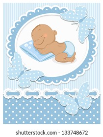 Sleeping African baby boy in a blue frame