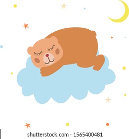 Sleeping  animal baby bear. Vector illustration in a flat style.