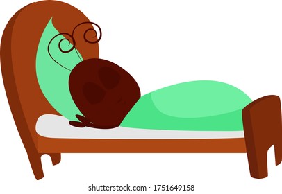 Sleeping Ant In Bed , Illustration, Vector On White Background