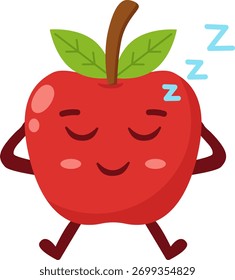 Sleeping Apple Cartoon Character Flat Illustration