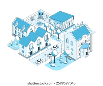 Sleeping area with playground for children - vector isometric illustration