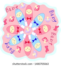 Sleeping babies seamless print pattern. 