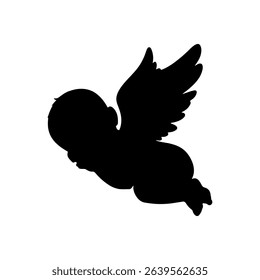 Sleeping Baby Angel silhouette icon vector flat design on white background