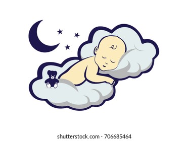 Sleeping baby with bear vector.