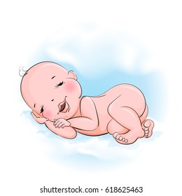 A sleeping baby in the clouds