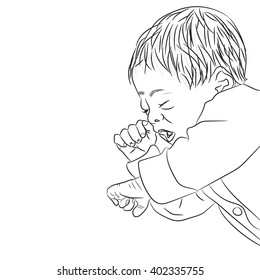 Sleeping baby. Coloring book page design for adults or kids.
