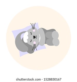 Sleeping baby cute print. Vector illustration with a sleeping bunny. Sweet rabbit illustration for nursery t-shirt, kids apparel, invitation, simple scandinavian child design.