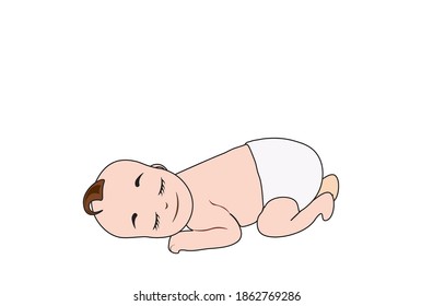 Sleeping baby in diaper. vector