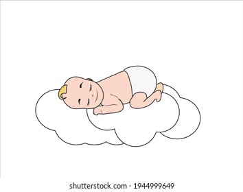 Sleeping baby in diaper. vector