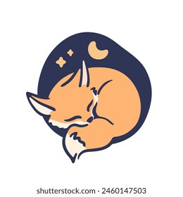 Bebé zorro durmiendo. Ilustración plana Aislado sobre fondo blanco. Vector