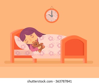 Sleeping baby girl. Vector flat illustration