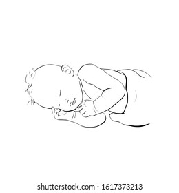 Sleeping baby. Hand drawing single line art of cute baby. Vector illustration. Napping Newborn. Infant.  Outline Modern minimalism art