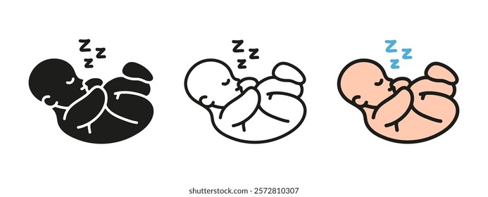 Sleeping baby icon. Kid bedtime symbol. Dreaming child vector illustration. Sleepy little boy sign. Sleeping children pictogram. Newborn toddler nap isolated concept.