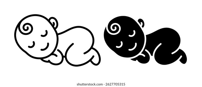 Sleeping baby icon set. Baby face family. Cute baby sleep logo, badge, label, symbol, black, line, vector, isolated illustration. Baby care symbol. Cute child smile sign.