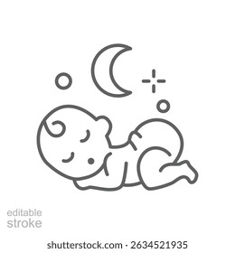 Ícone de bebê dormindo. Estilo de contorno simples. Silhueta do bebê, logotipo estilizado da linha. Design simples e bonito. Traçado editável