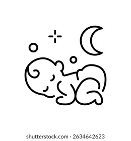 Ícone de bebê dormindo. Estilo de contorno simples. Silhueta do bebê, logotipo estilizado da linha. Design simples e bonito.