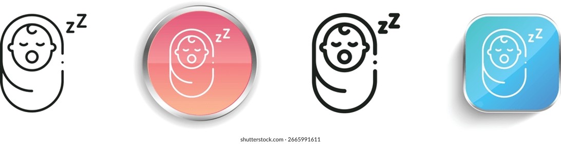 Icono de bebé dormido. Diseño de estilo lineal delgado, regular y de Botón aislado sobre fondo blanco