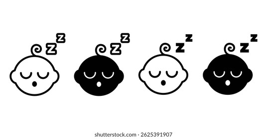 Sleeping Baby Icons Black and White Illustrations Vector Design