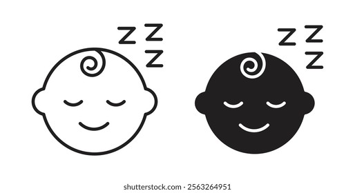 Sleeping baby icons in flat and line style set.