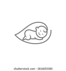 sleeping baby and leaf in one line art logo