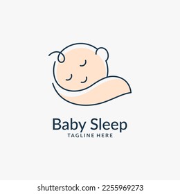 Sleeping baby logo design in line art style