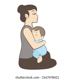 sleeping baby and mom, vector