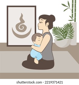 bebé durmiente y madre, vector