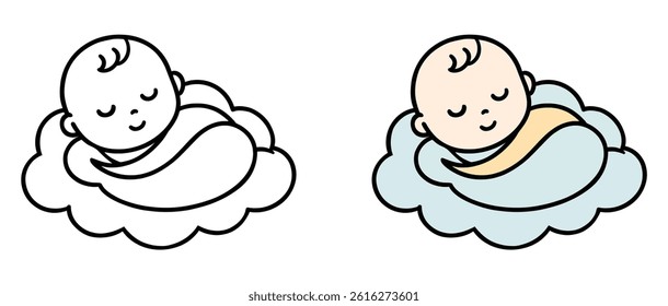 Sleeping Baby on Cloud Minimalistic Illustration, Cute and Calm Nursery Design