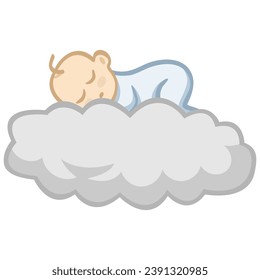 Bebé durmiente en un vector de ilustración de sueño de nubes dulce