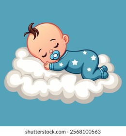 Sleeping baby on fluffy cloud, adorable baby illustration, perfect for nursery designs, baby products, or children�s book illustrations