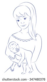 Sleeping baby with pacifier in mother's arms
