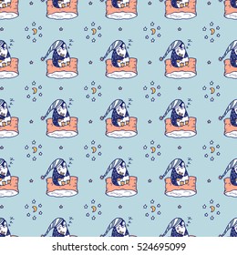Sleeping baby penguin seamless pattern.