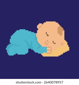 sleeping baby pixel art, vector illustration on isolated background.