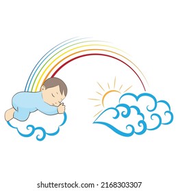 sleeping baby and rainbow, vector