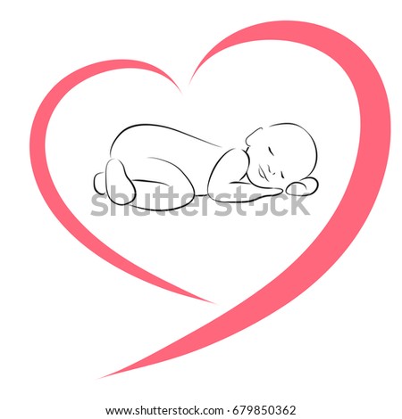 sleeping baby silhouette heart simple lines のベクター画像素材