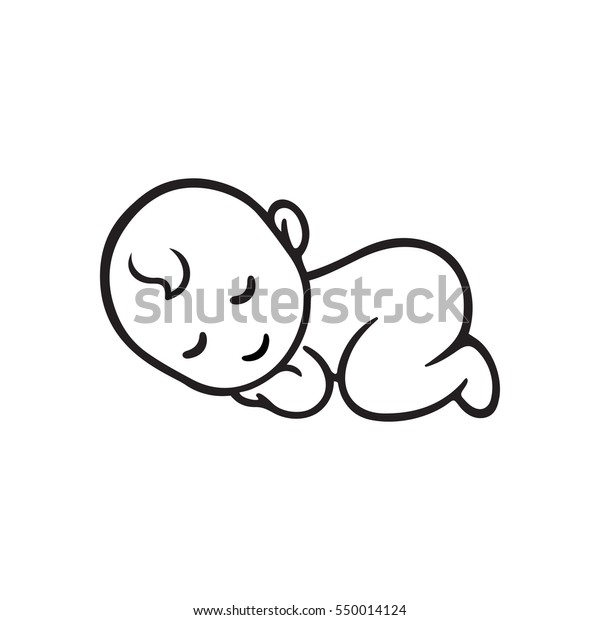 寝ている赤ちゃんのシルエット スタイル化された線のロゴ かわいい単純なベクターイラスト のベクター画像素材 ロイヤリティフリー