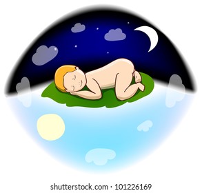 Sleeping baby in the sky. vector illustration