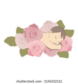 sleeping baby surrounded by roses