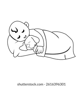 sleeping baby vector icon hugging a doll on white background