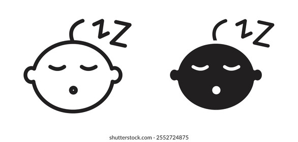 Sleeping baby vector icon set black filled and outlined style.