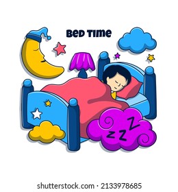 Sleeping badtime doodle illustration with hand drawn gradient outline style