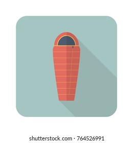 Sleeping bag. Camping Icon for web and mobile application. Sleeping bag vector flat icon with long shadow. Flat design style.