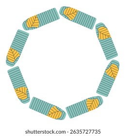 Sleeping bag circle frame. Simple camp bed border. Camping shelter in nature on summer holiday. Outdoor adventure flat vector illustration isolated on white background
